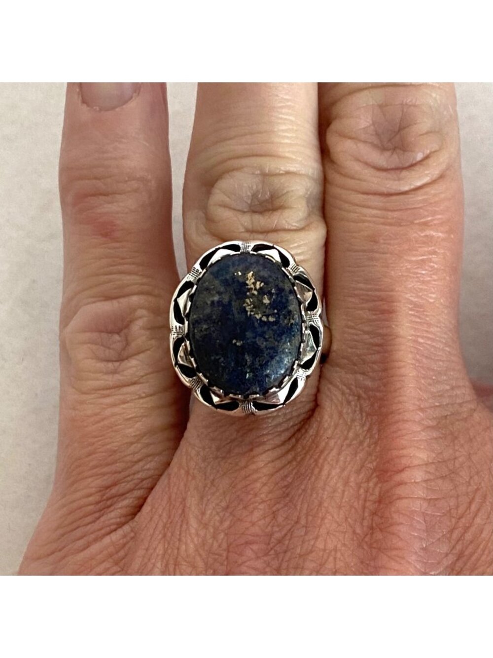 Sterling Silver 925 Southwest Style Bezel Set Oval Lapis Cabochon Ring Sz 6